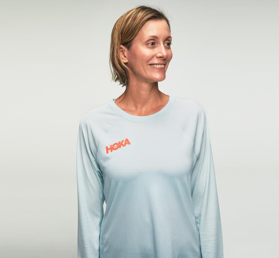 Tops Womens - Hoka One One Performance Long Sleeve - Blue - PQHYZKF-72